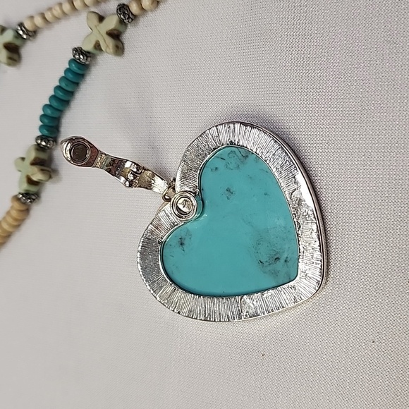 LOVE FOREVER Turquoise Color Heart Removable Pendant and Beaded Necklace - Picture 9 of 9